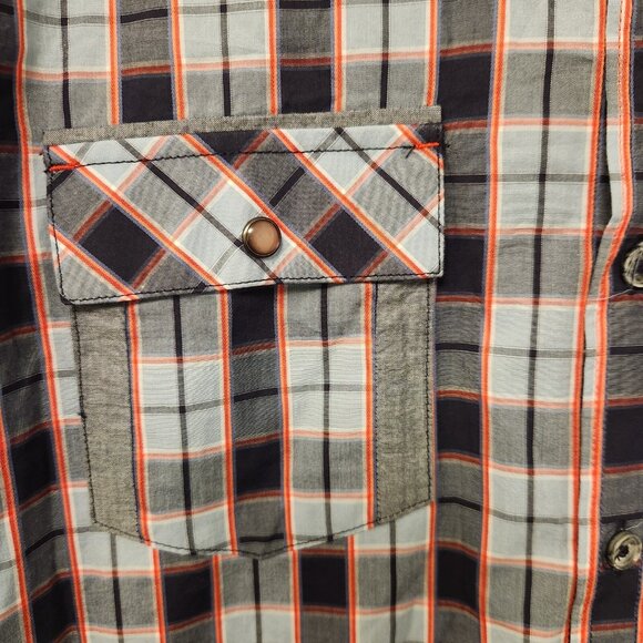 7 Diamonds Western Shirt Cowboy Button‎ Up Blue Plaid Cotton Mens Large - Picture 10 of 16